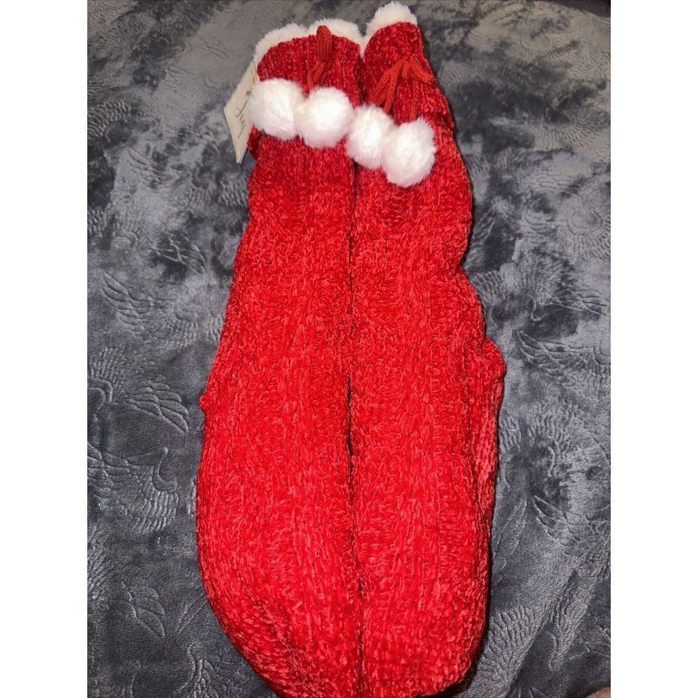 Women's Slipper Socks Red/White Sherpa Lined  Size 4-10. N